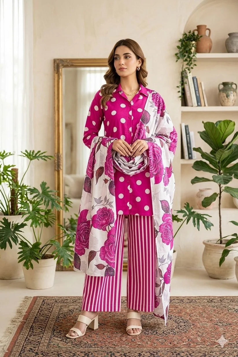 DIgital Printed Shamooz Silk Three piece-Unstitched