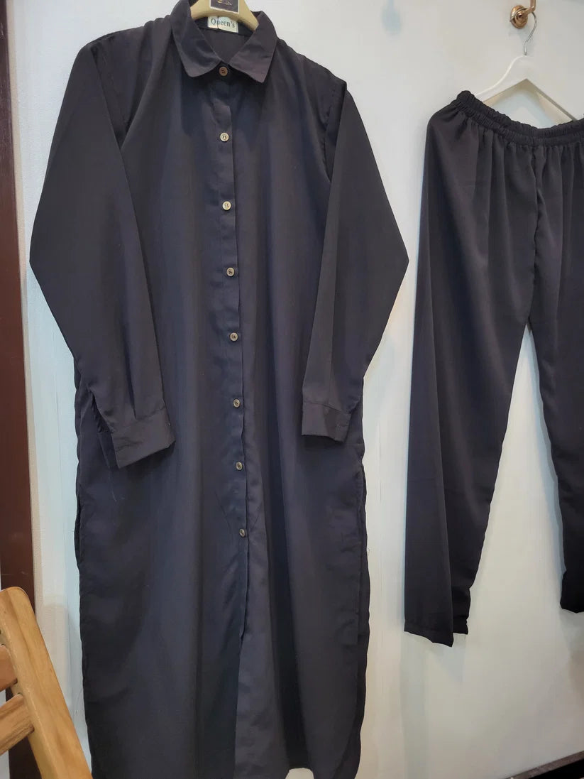 Elegance Long Shirt Coord (Black)