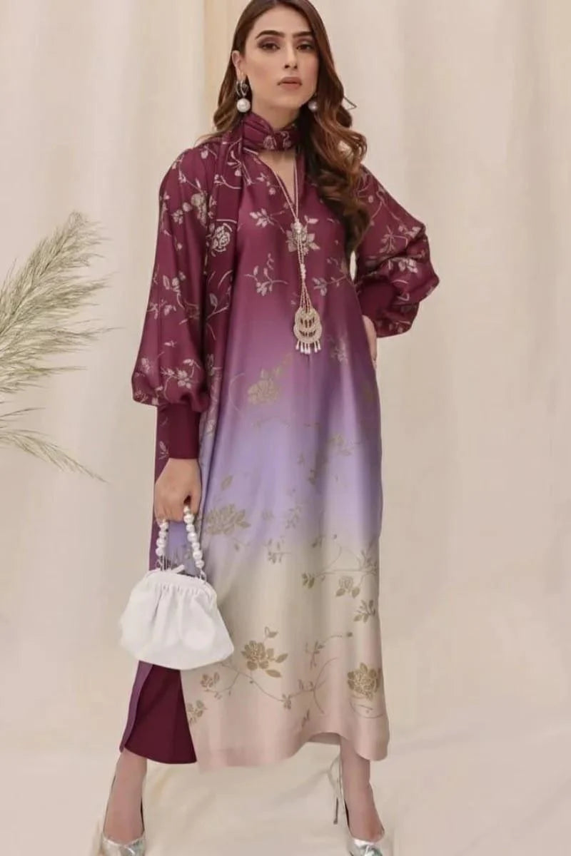 Digital Printed Shamooz Silk Three piece-Unstitched