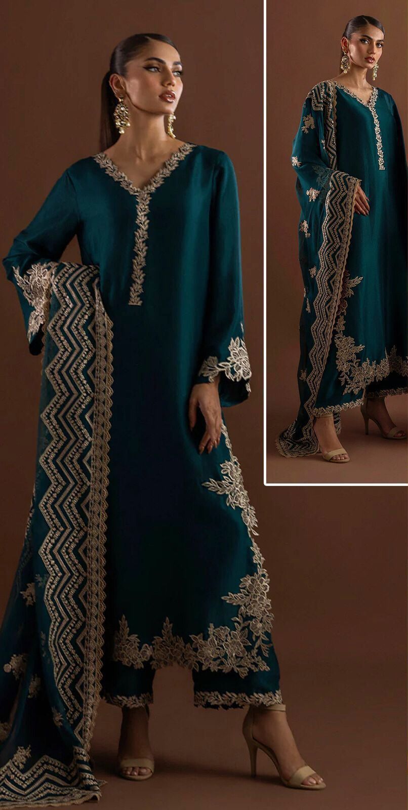 ZAINAB CHOTANI Silk embroidered hand work unstitced 3pc