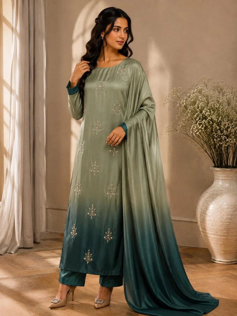 Premium Silk 3 Piece Unstitched Hand Embroidered Suit