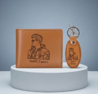 Personalized Leather Wallet & Keychain Set