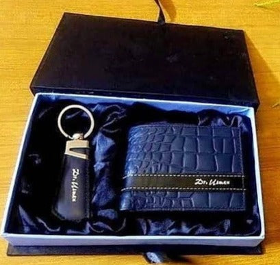 Personalized Leather Wallet & Keychain Set
