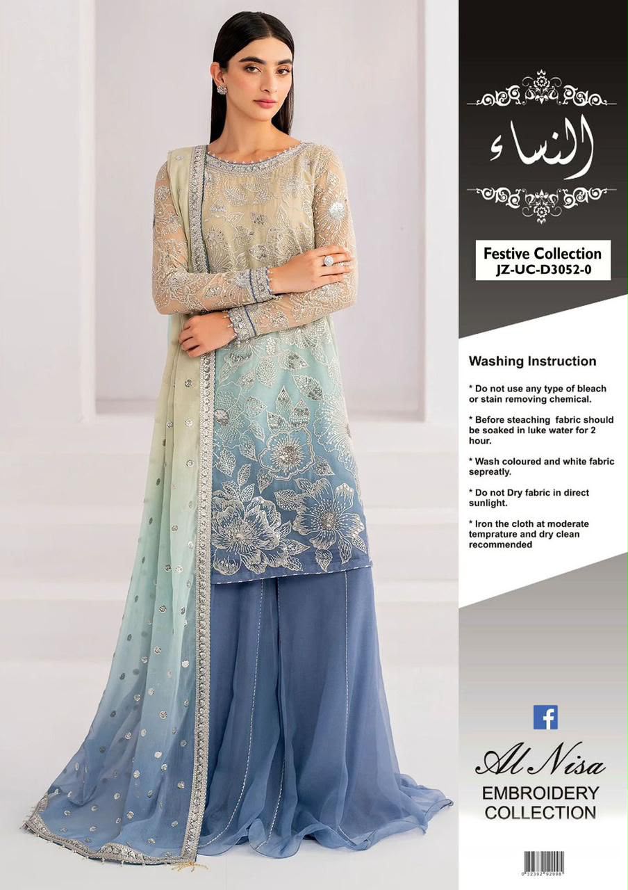 Heavy Embroidered Sequence Work Chiffon Tye & Dye