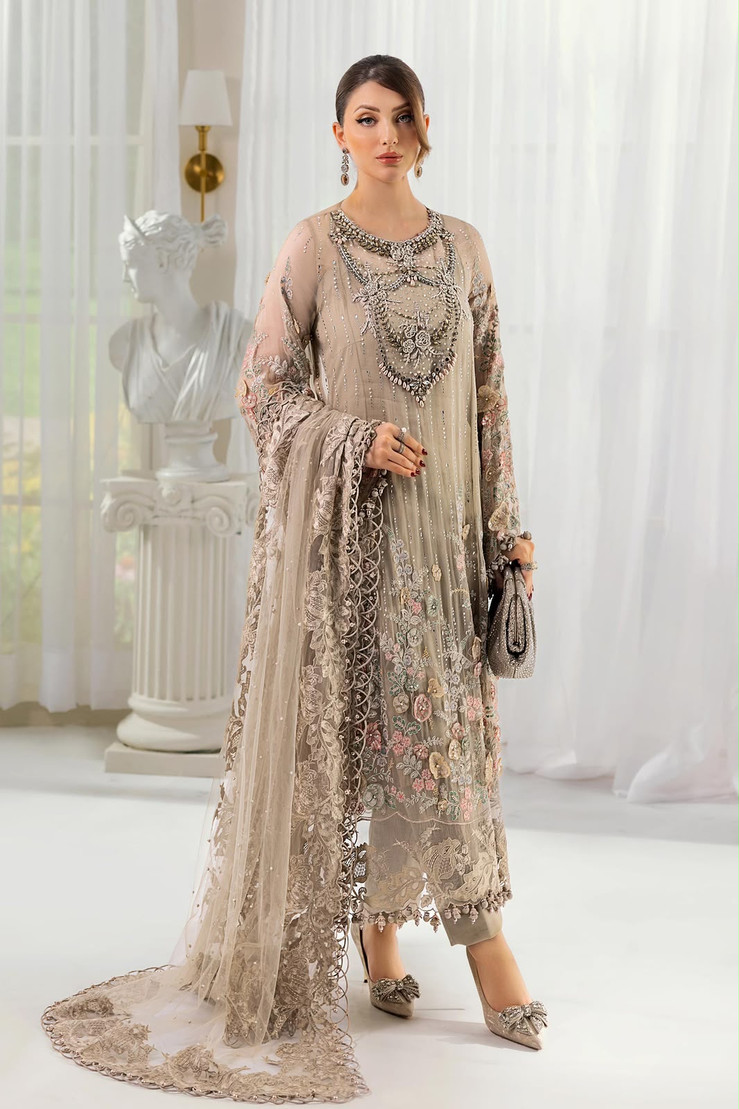 HEAVY EMBROIDERED CHIFFON