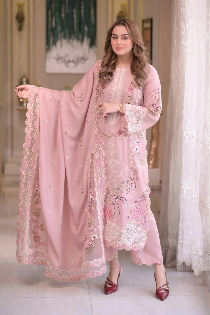 ANEELAS Dhanak Chikankari Embroidered Luxury Unstitched 3pc
