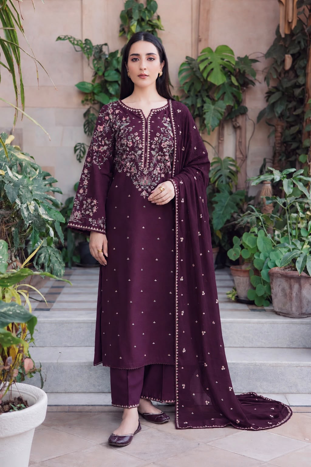 Dhanak Embroidered Luxury Unstiched 3pc