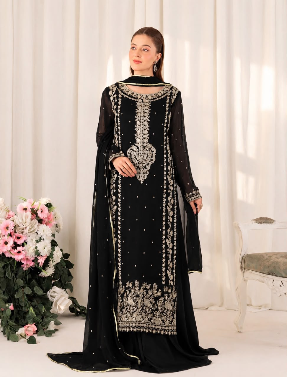 CHIFFON EMBROIDERED UNSTITCHED DRESS