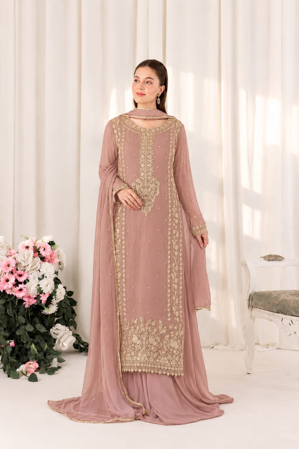 CHIFFON EMBROIDERED UNSTITCHED DRESS
