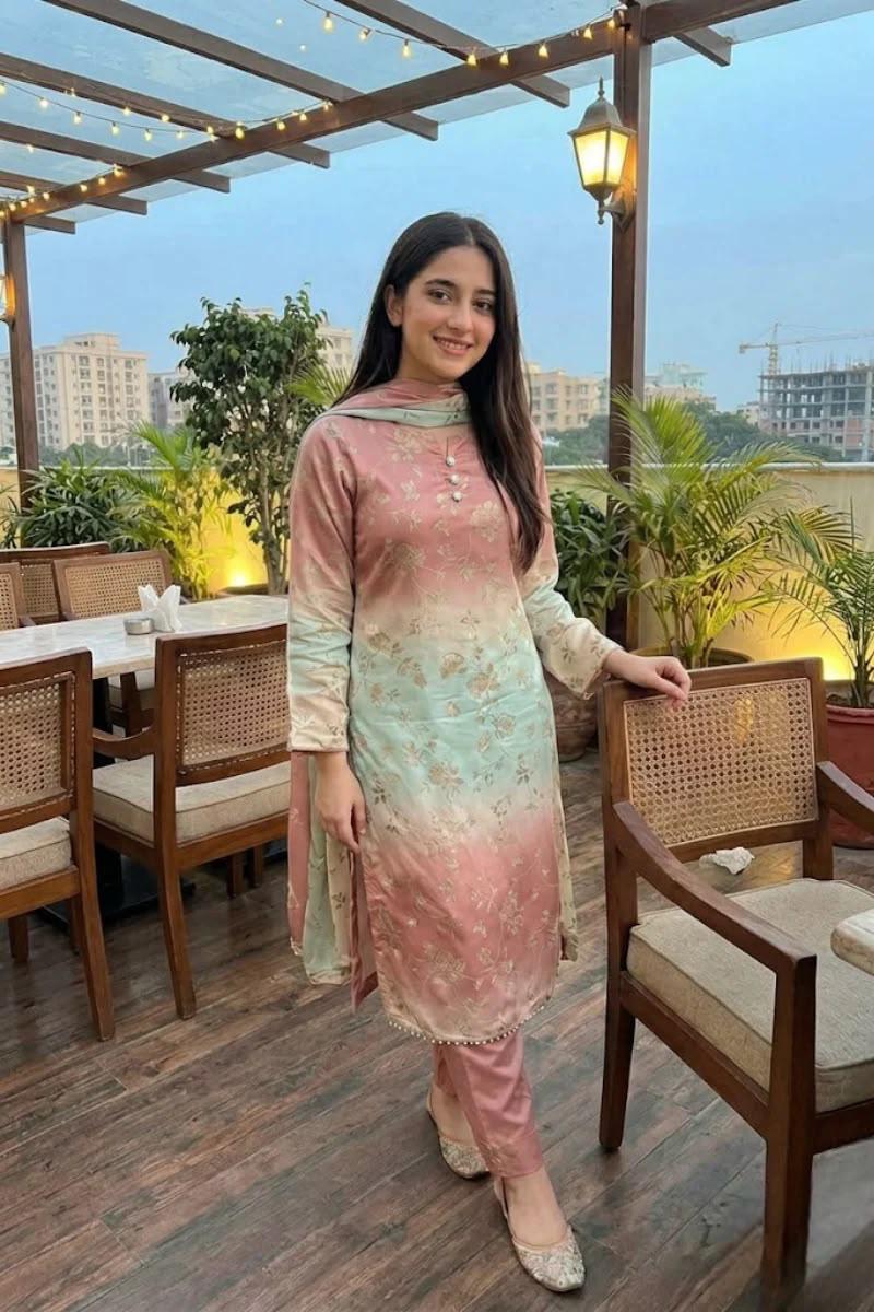 DIgital Printed Shamooz Silk Three piece-Unstitched