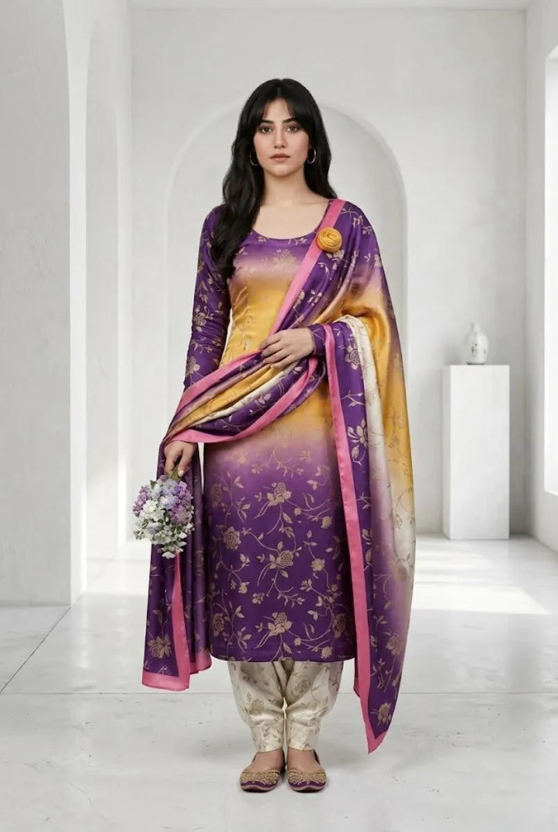 DIgital Printed Shamooz Silk Three piece-Unstitched