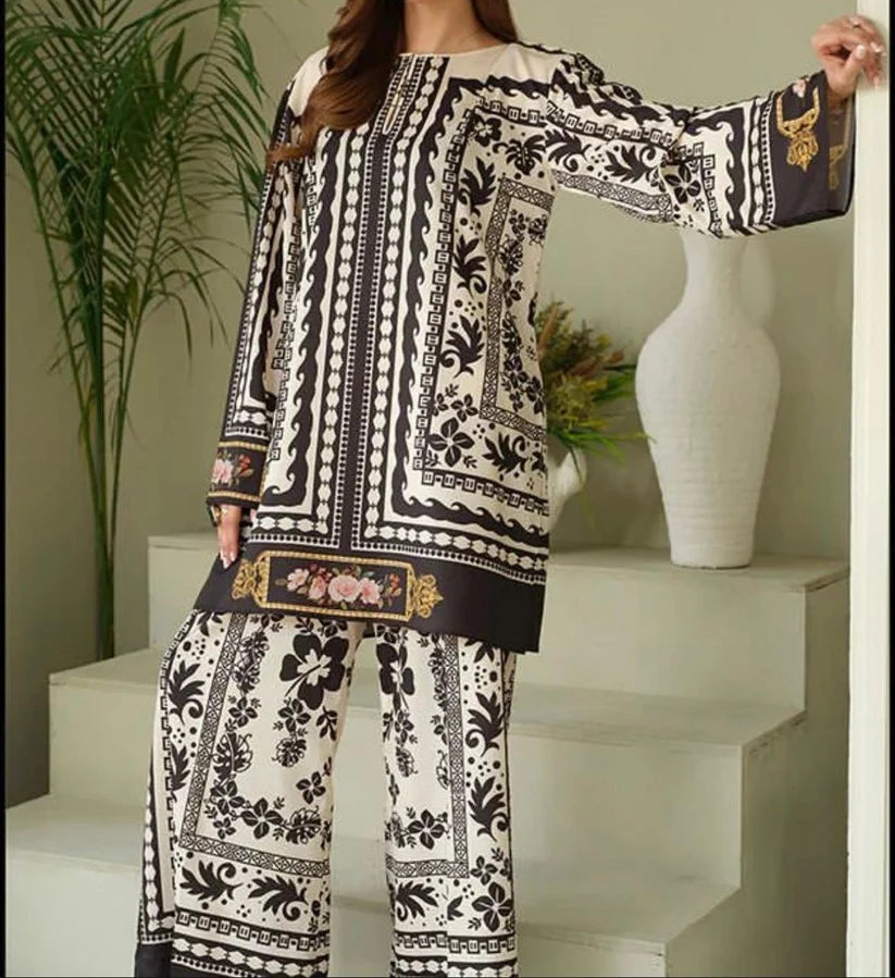 DIgital Printed Shamooz Silk Three piece-Unstitched