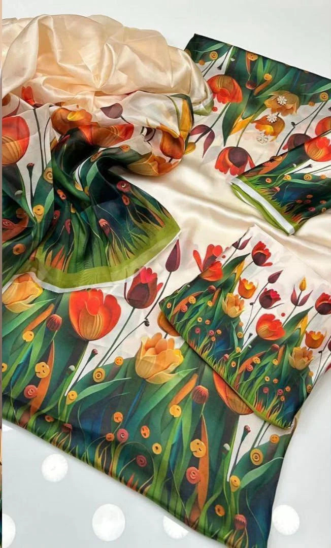 DIgital Printed Shamooz Silk Three piece-Unstitched