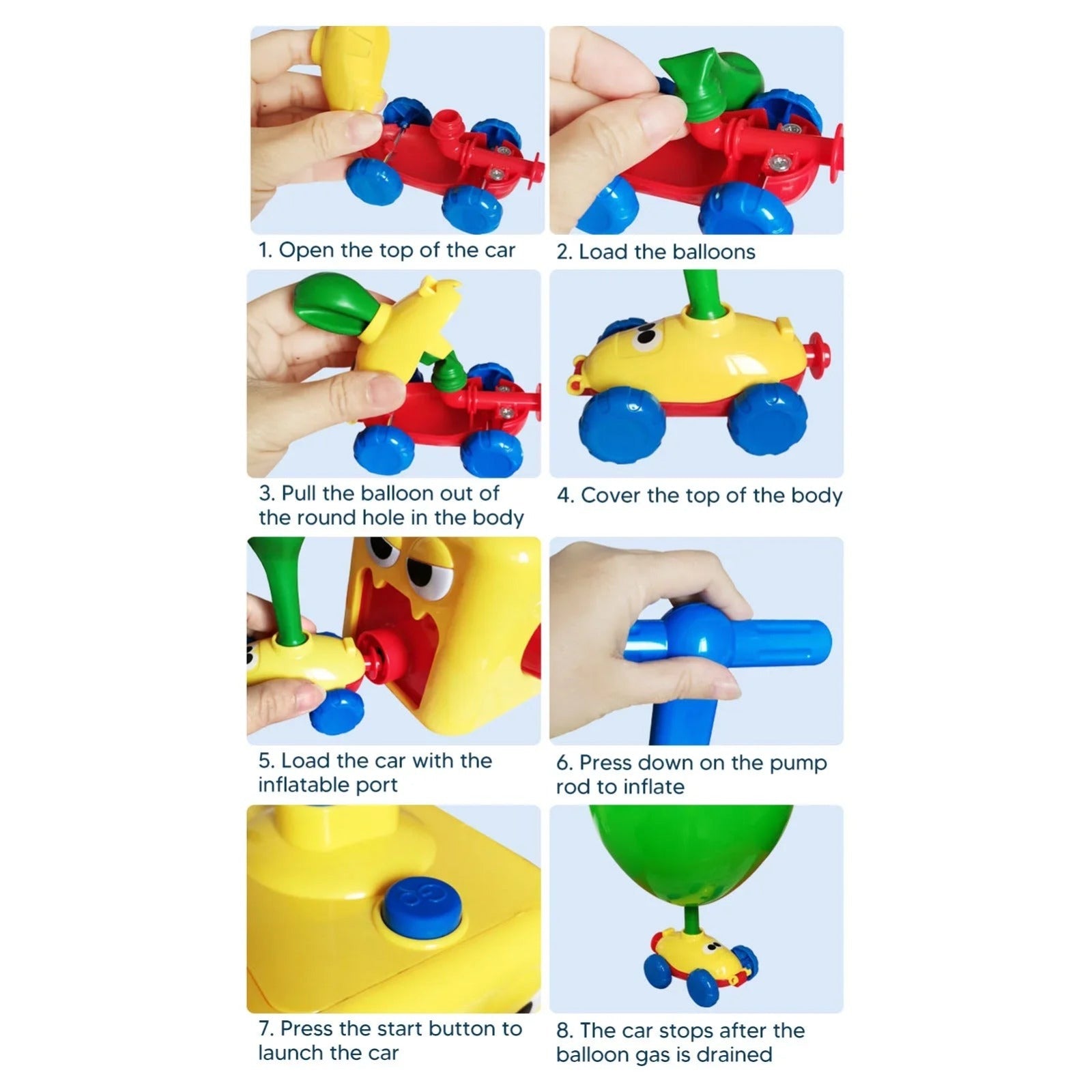 Air Powered Balloon Car Press Inertia Car Cartoon for Kids