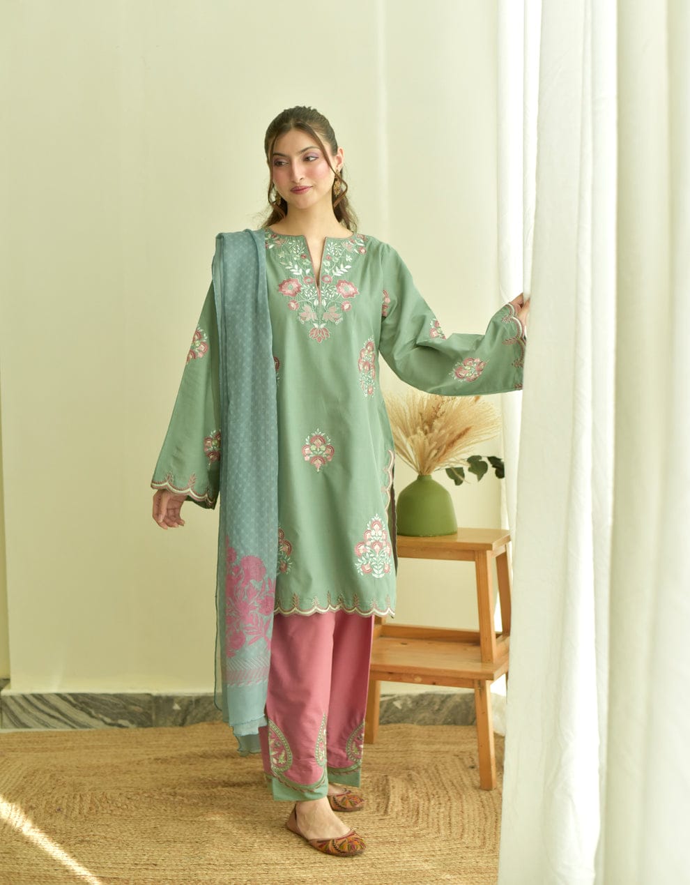 Fabric Soft Cotton Embroidered 3pc