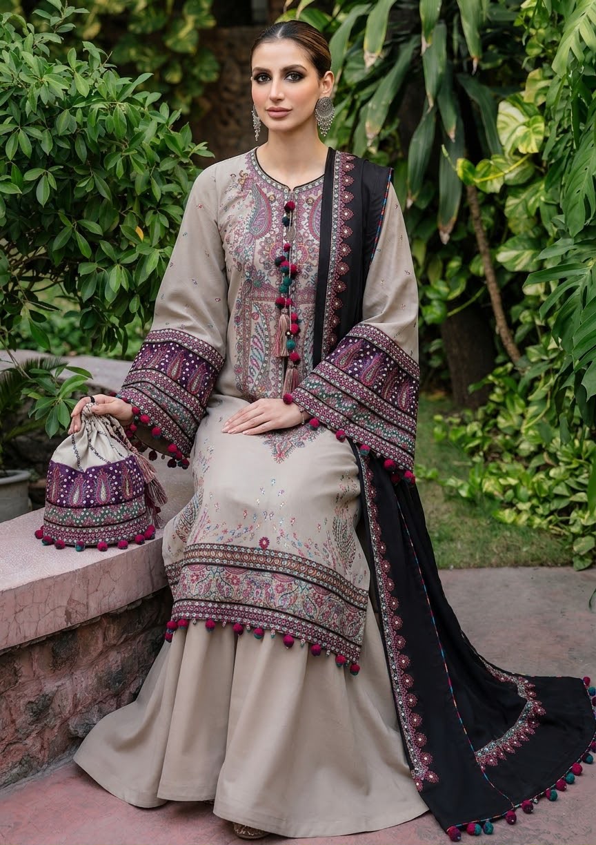 Dhanak Embroidered Luxury unstitched 3pc